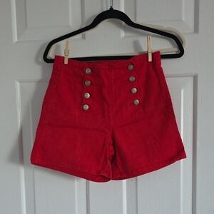 Red High-Waist Button Front Women's Shorts